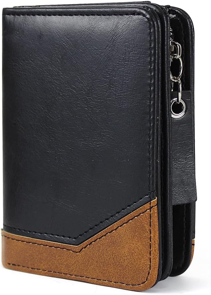 Vintage Contrast Leather Men’s Wallet – Multifunctional Bifold Wallet with Zipper