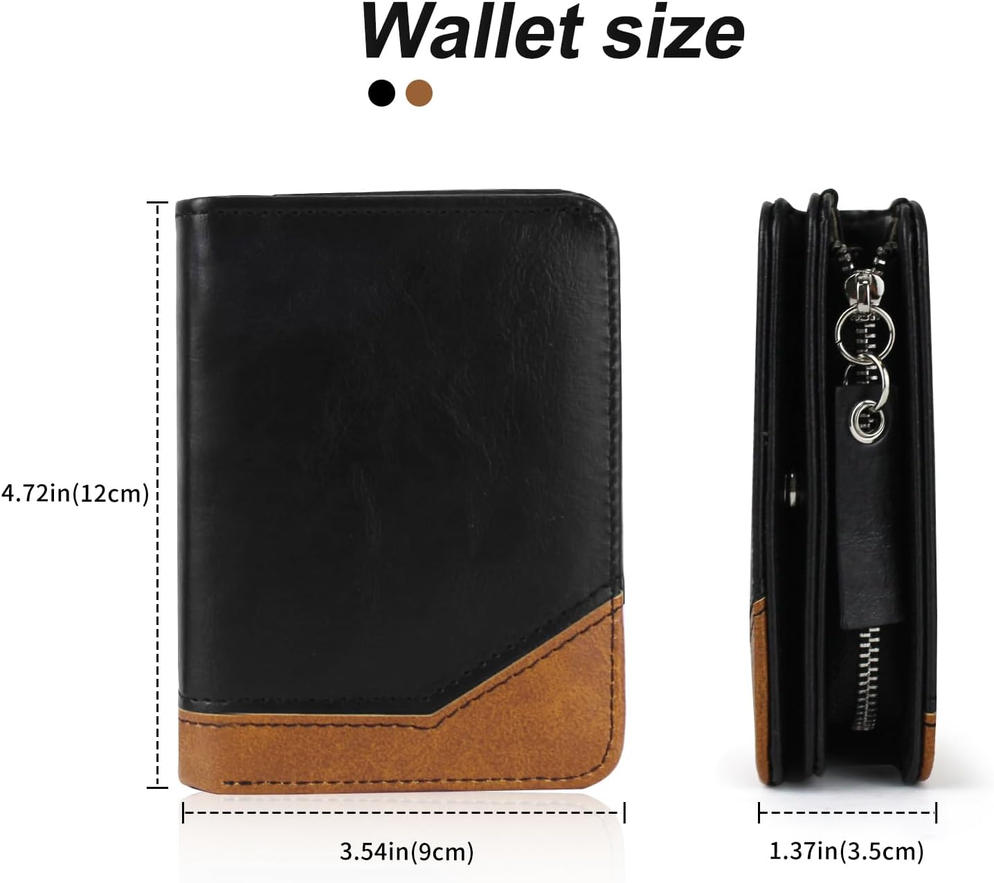 Vintage Contrast Leather Men’s Wallet – Multifunctional Bifold Wallet with Zipper