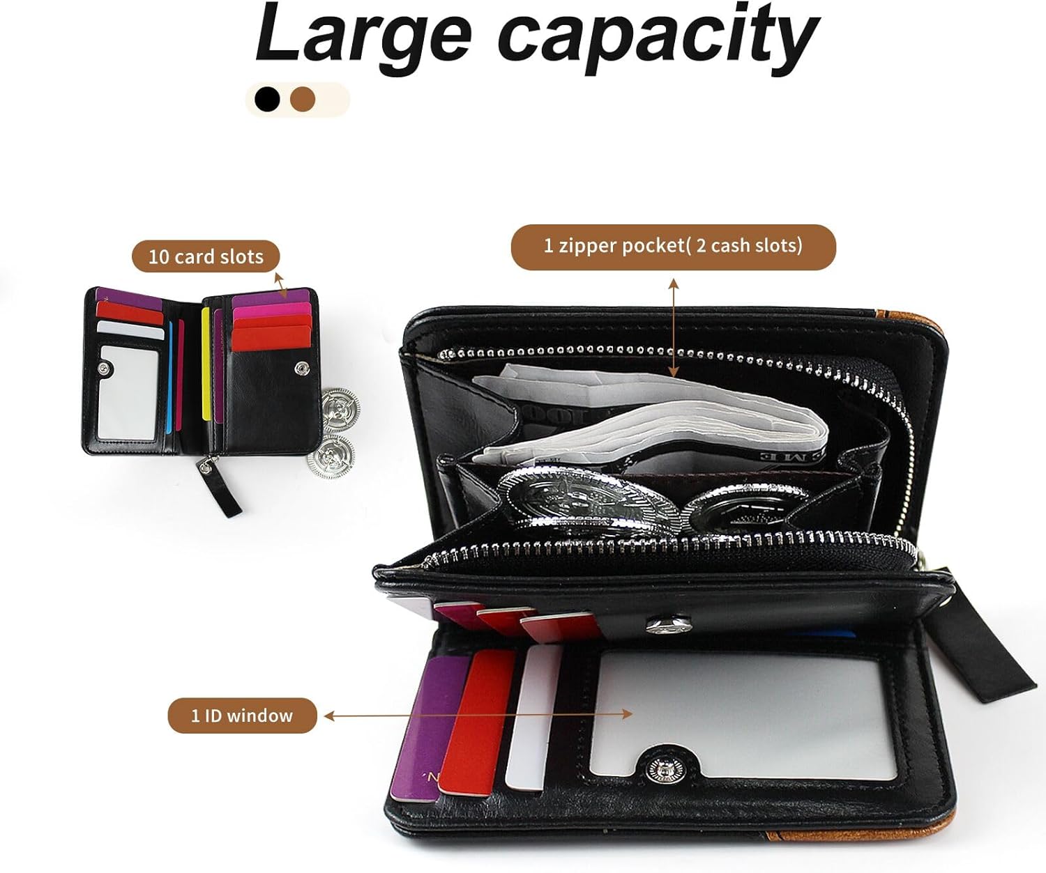 Vintage Contrast Leather Men’s Wallet – Multifunctional Bifold Wallet with Zipper