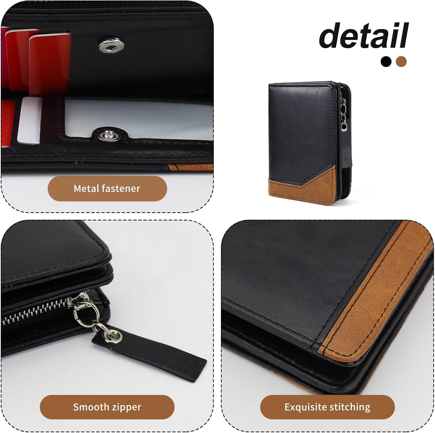 Vintage Contrast Leather Men’s Wallet – Multifunctional Bifold Wallet with Zipper