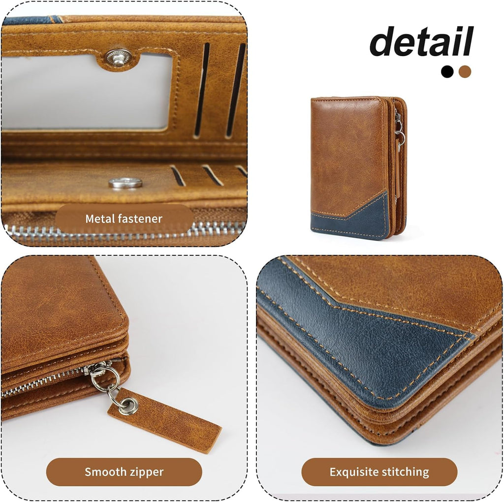 Vintage Brown Patchwork Long Zipper Wallet – Men’s Retro Multi-Functional Card & Coin Holder