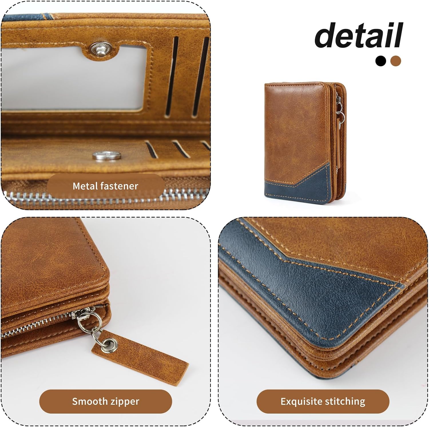 Vintage Brown Patchwork Long Zipper Wallet – Men’s Retro Multi-Functional Card & Coin Holder