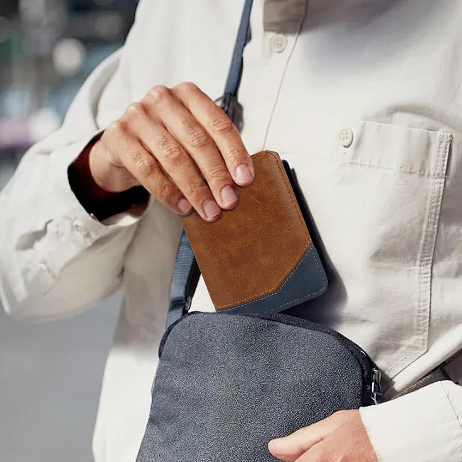 Vintage Brown Patchwork Long Zipper Wallet – Men’s Retro Multi-Functional Card & Coin Holder